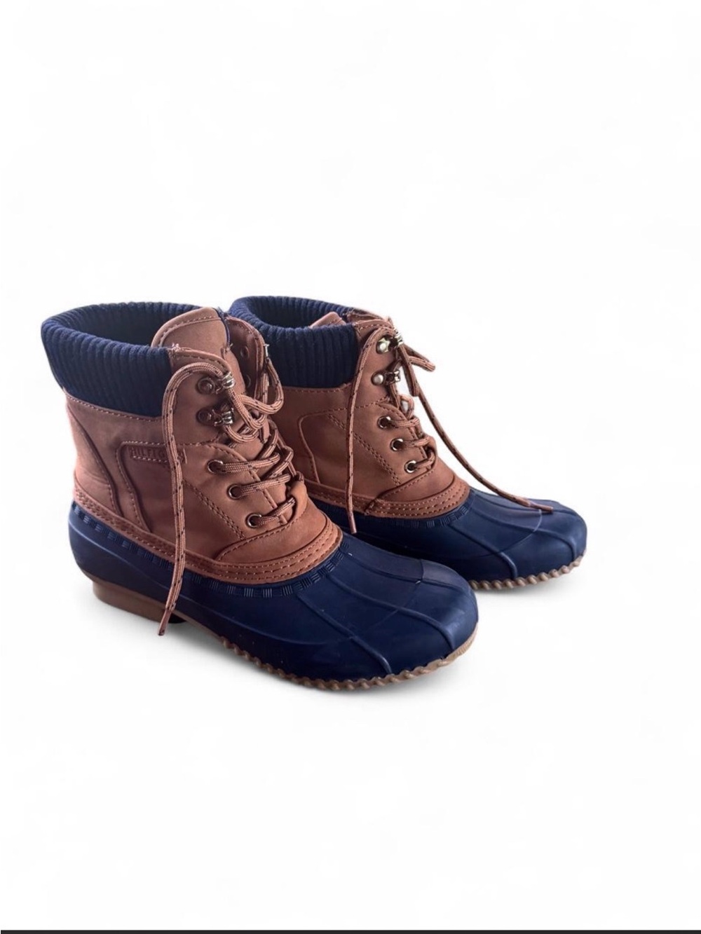 Tommy Hilfiger Navy and Brown Lace-Up Duck Boots